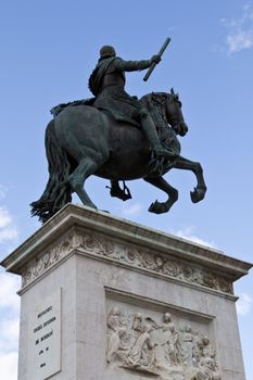 The sculpture of a rider close to the royal palace in Madrid