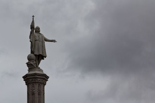 A statue honoring Christopher Columbus in the center of Madrid