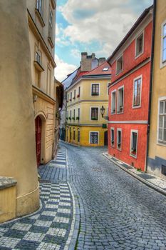 Shot of the typical Prague alleyway - historical centre of the Prague.
Prague, Czech republic, Europe.