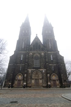 Vysehrad - second seat of the Bohemian princes and kings of the Premyslides dynasty, founded in the 10th cent. The original castle figured in romantic legends about the beginning of Prague and the Bohemian state.
Chapter Church of St Peter and Paul in the Vysehrad. 
Prague, Czech republic, Europe.