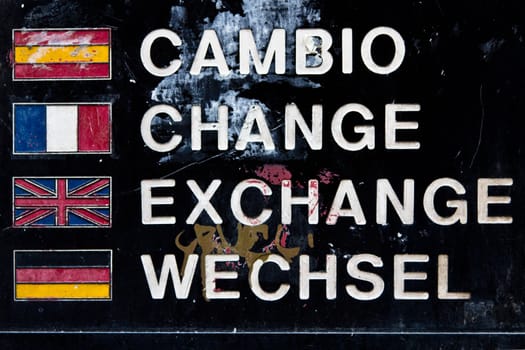 An old sign for european foreign exchange in Madrid, Spain
