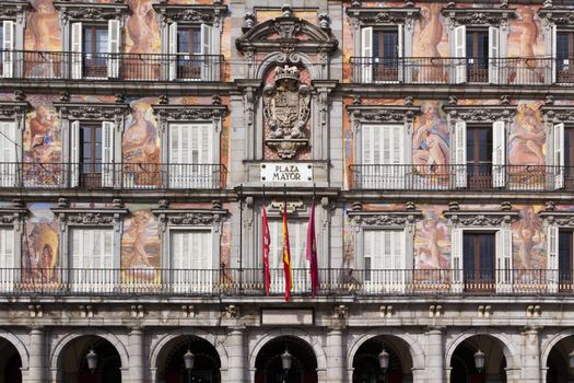 A part of a facade at Plazar Mayor in the very center of Madrid, Spain