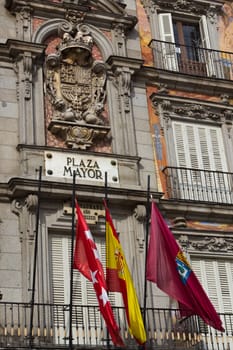 A sign of Plaza mayor, the main square in Madrid