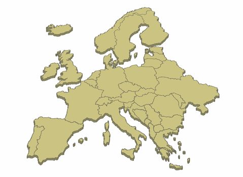 Map of the European continent and its countries.