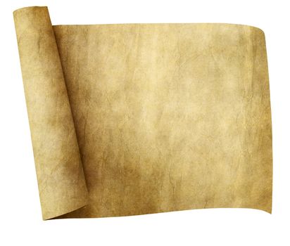 old parchment paper scroll isolated on white background