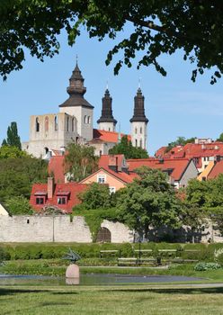 Lush green parks in the medieval town of Visby.