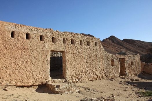 Ruins of mountain oasis Chebika at border of Sahara, Tunisia