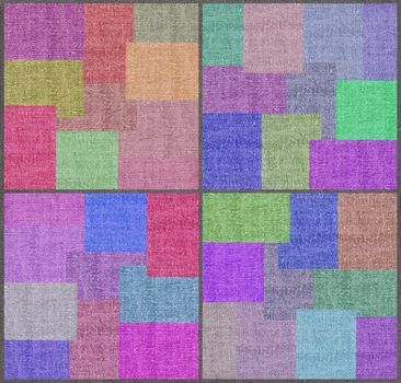 Set abstract backgrounds, colour rectangles on a linen canvas