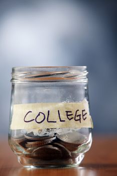 Jar with coins labeled college.