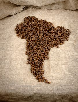 The image of continent from grains of coffee