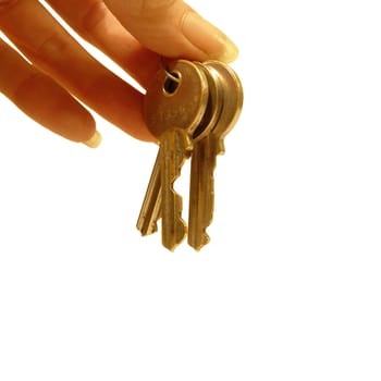 hand holding keys in white background