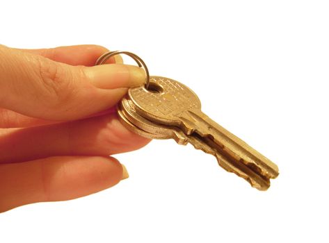 hand holding keys in white background