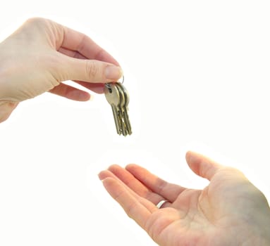 hand holding keys in white background