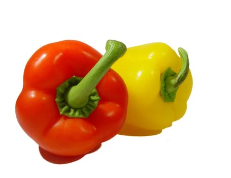 red and yellow pepper isolated in white