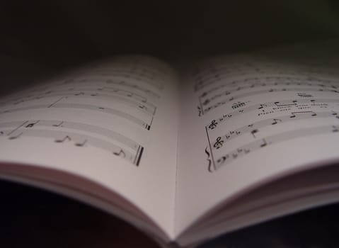 close up of open music book