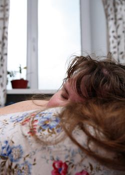 sleeping women with long hair close-up