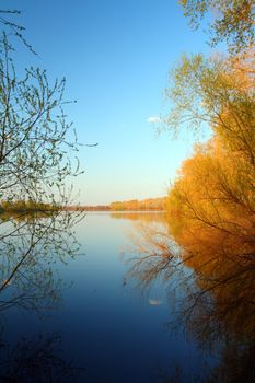 beautiful blue and yellow lake landscape