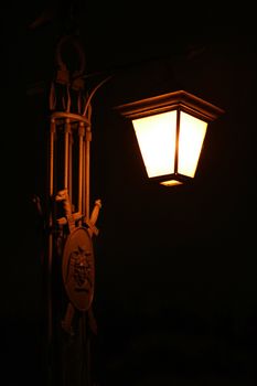 old electric street lamp, lighting in night, Saint Petersburg