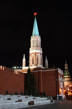 Russia. Red square, tower of kremlin, Moscow, night