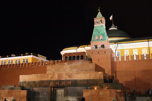 Lenin mausoleum on red square, Moscow, Russia, night