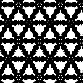  An abstract illustrated pattern done in black and white. It is reminiscent of 19th century wallpaper patterns and Victorian carved furniture with it's curvy style, but is a totally contemporary design.