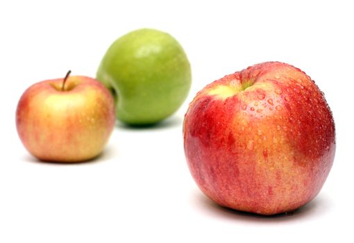 wet apples with water drops close-up