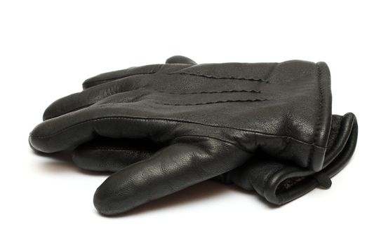 pair black leather gloves isolated on white