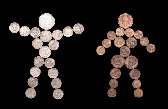 business symbol - man and woman silhouette of coins