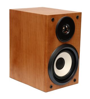 wooden music speaker isolated on white