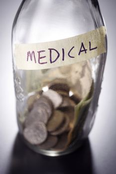 Bottle filled with cash labeled medical.