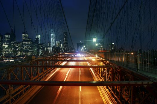 Brooklyn Bridge and Manhattan Skyline At Night, New York City