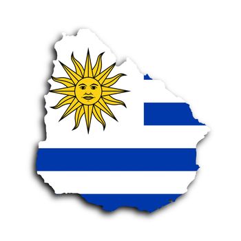 Country shape outlined and filled with the flag, Uruguay