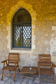 Wooden Chairs in Front of the House of Jerusalem, Israel
