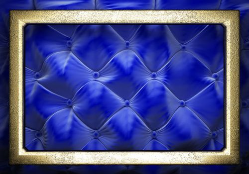 gold on blue fabric background