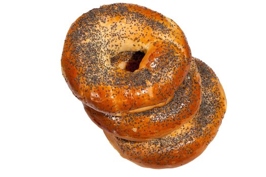 bagels with poppy seeds isolated on white background