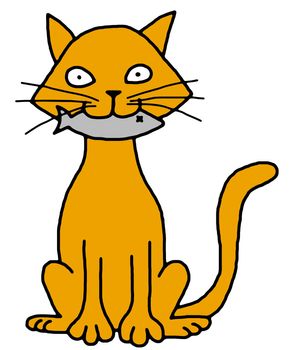 Illustration of an isolated cat holding a fish in its mouth
