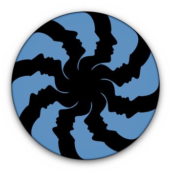 Illustration of a disc made of black and blue faces