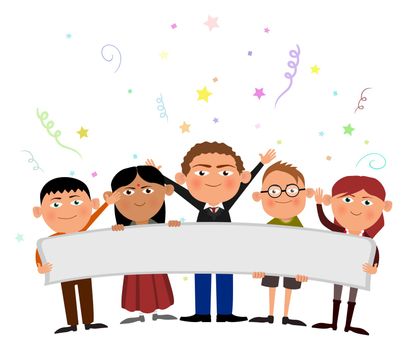 Illustration of children holding a banner