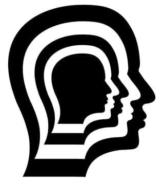 Illustration of a black and white head with more heads inside