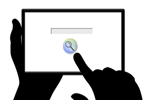 Illustrated tablet PC displaying a search bar and button