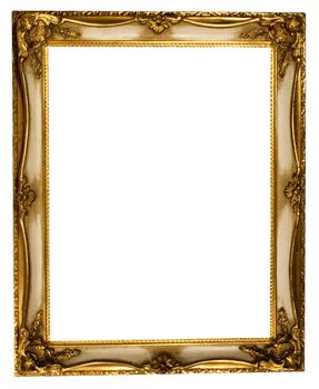 Gold plated empty vintage picture frame. File cointains clipping path.