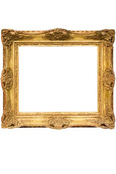 Vintage gold plated wooden picture frame isolated on a white background. File contains clipping path.