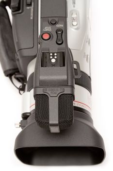 Digital camcorder. White background.