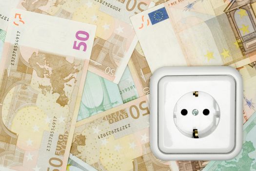 Money background and power socket.