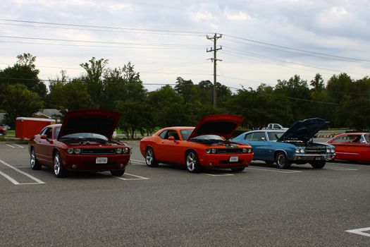 GLOUCESTER, VA, USA - September 16: A line of  cars the Middle Peninsula Classic Cruisers Club weekly Car Show. Main Street Center. on September 16, 2011 in Gloucester, VA, USA