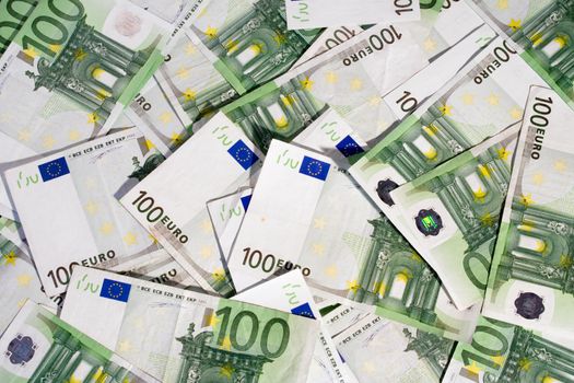 Heap of Euro banknotes.