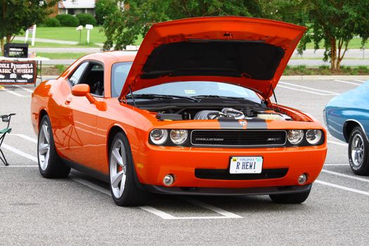 GLOUCESTER, VA, USA -SEPTEMBER 16: 2011 Dodge Challenger in the Middle Peninsula Classic Cruisers Club weekly Car Show. Main Street Center. September 16, 2011 in Gloucester, VA, USA