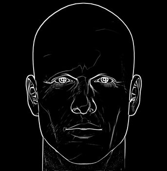 Black and white male figure sketch. Digital illustration.