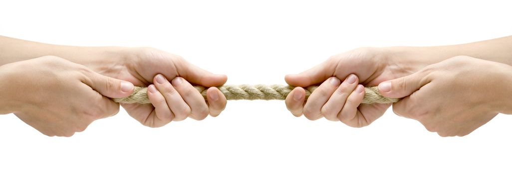Rope pulling. Isolated on a white background.