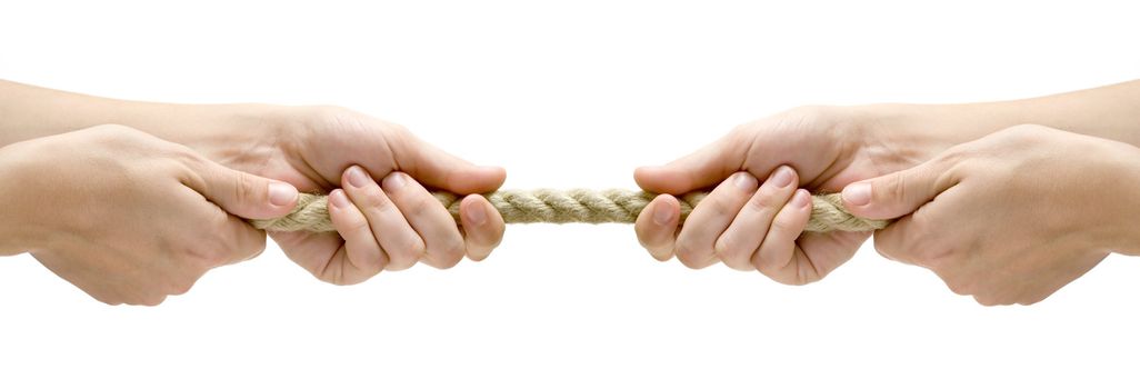 Rope pulling. Isolated on a white background.